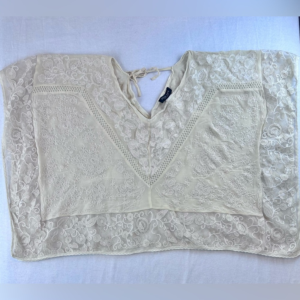 Twin-Set Simona‎ Barbieri Ivory Embroidered Lace Sheer Blouse